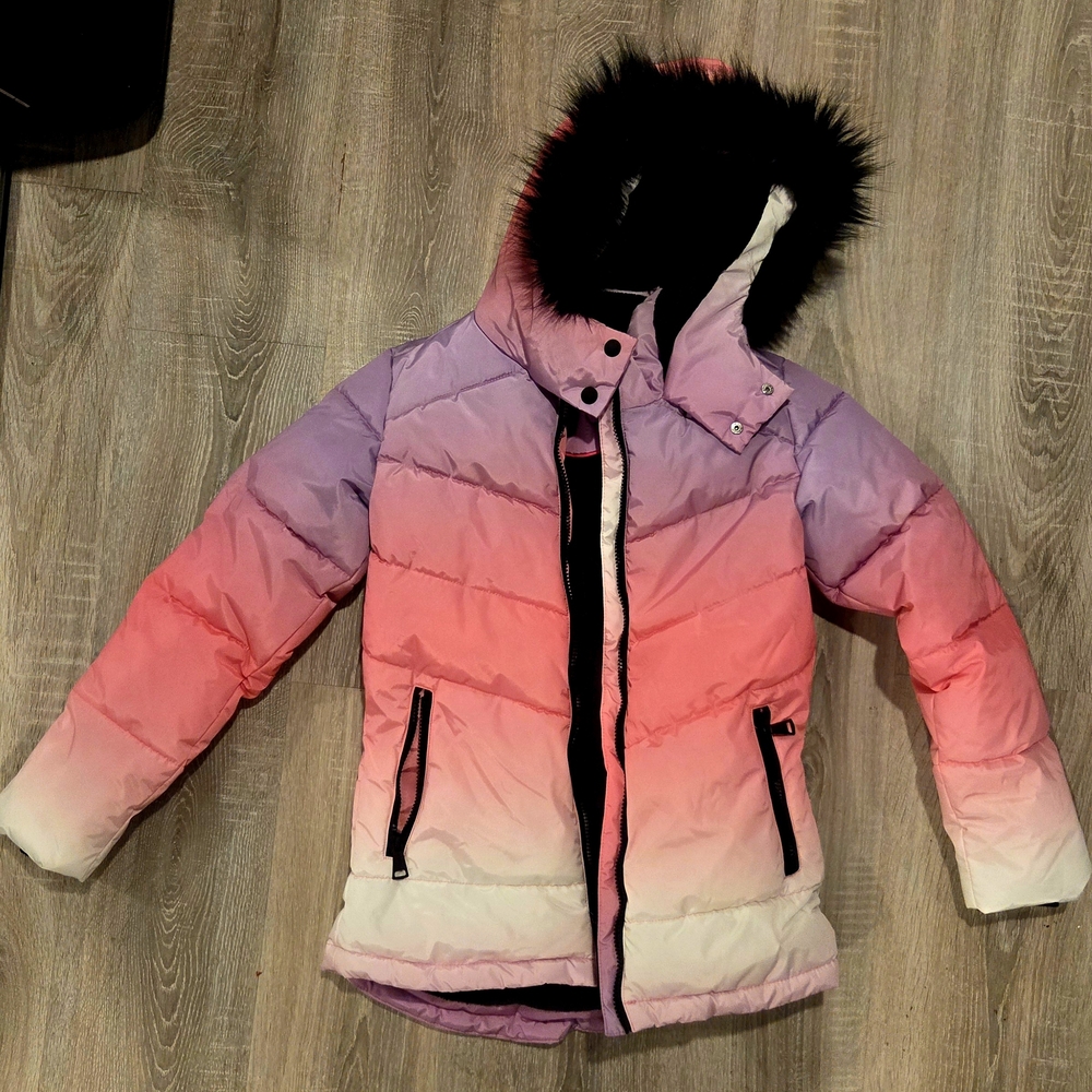 Justice Pink and Black Jacket with Fur Hood